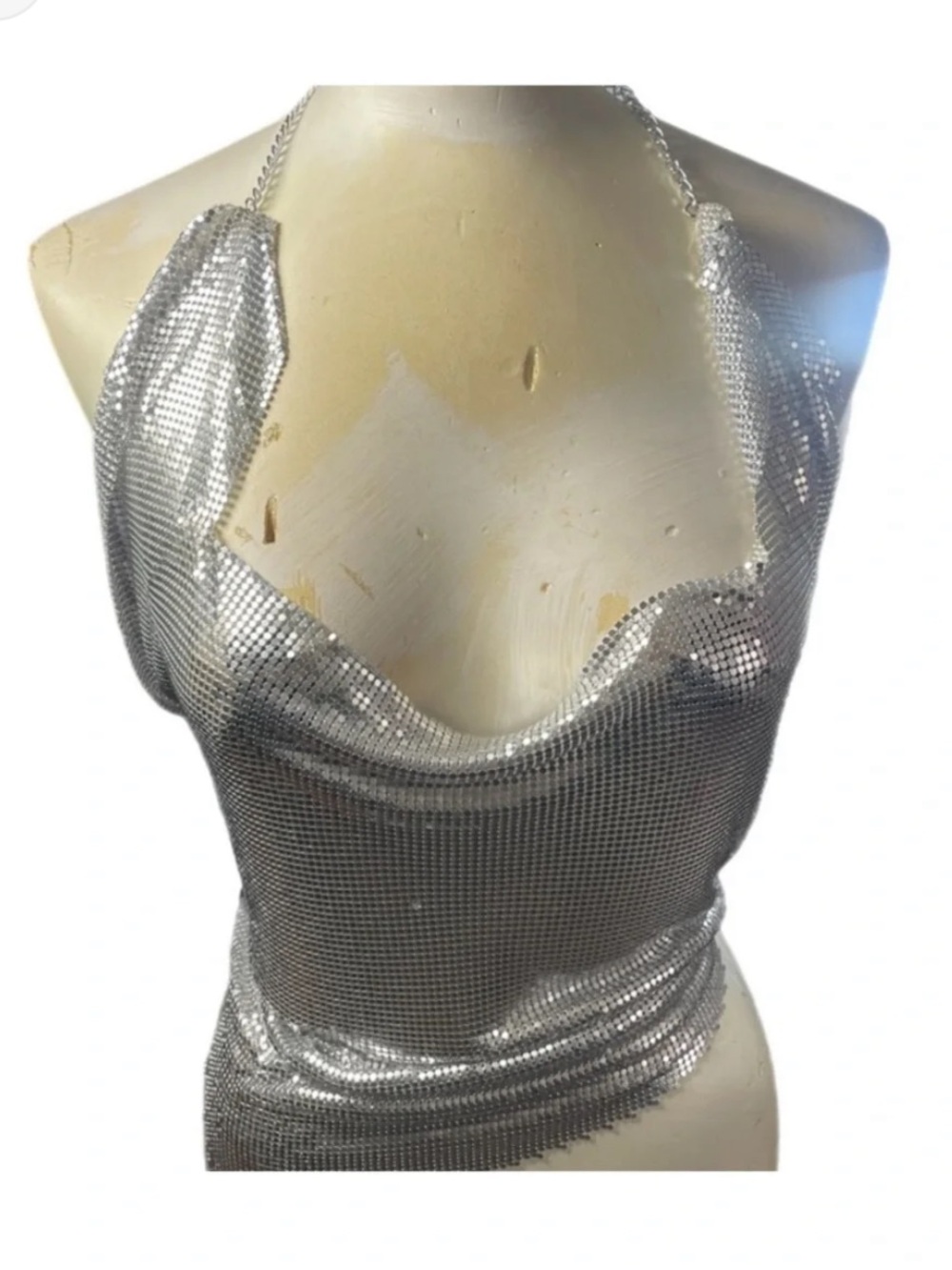 Silver Chainmail Sequin Halter Top